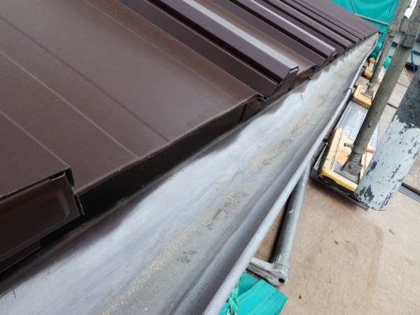 軒樋の清掃中です