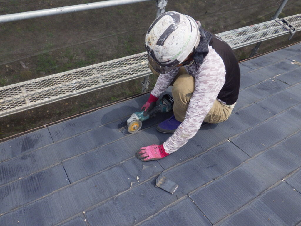 雪止め撤去中