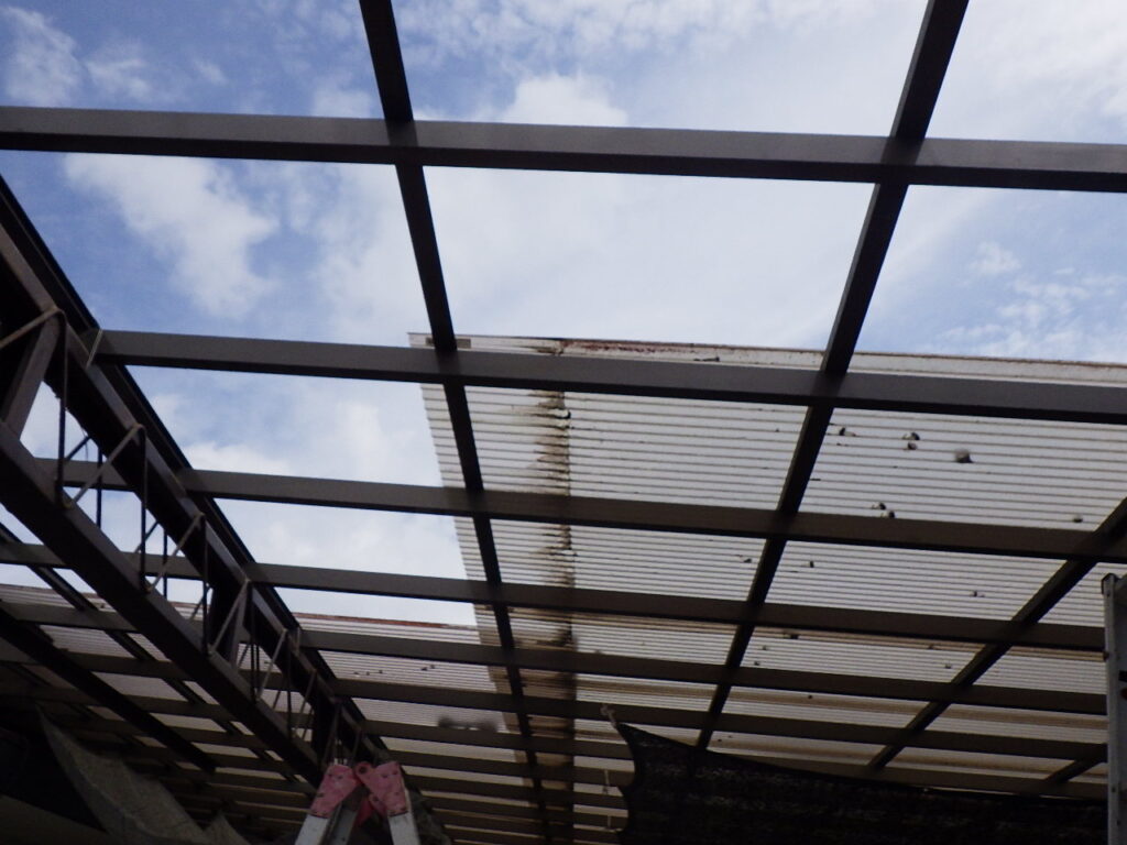 既存波板の撤去中です