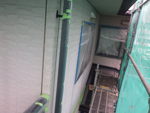 竪樋の養生をしました