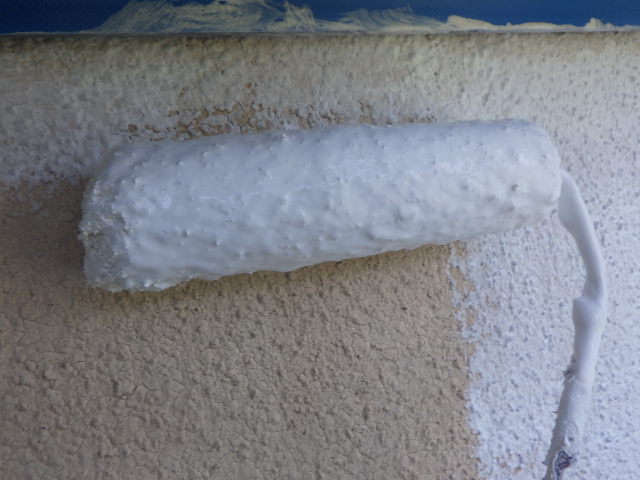 リシン壁のローラー塗装中です