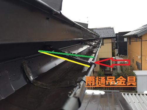 雨樋の吊金具曲がった様子