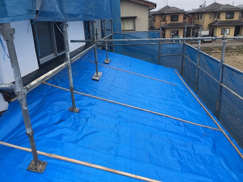 屋根葺き替え工事、屋根養生