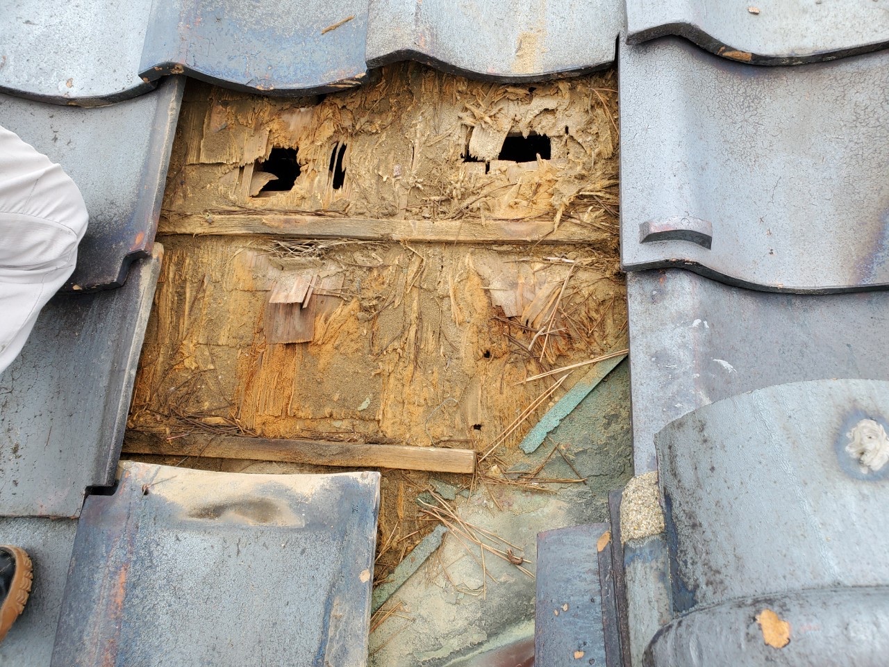 瓦屋根　谷板金入れ替え