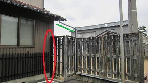 木塀解体　外壁・雨樋復旧　現調