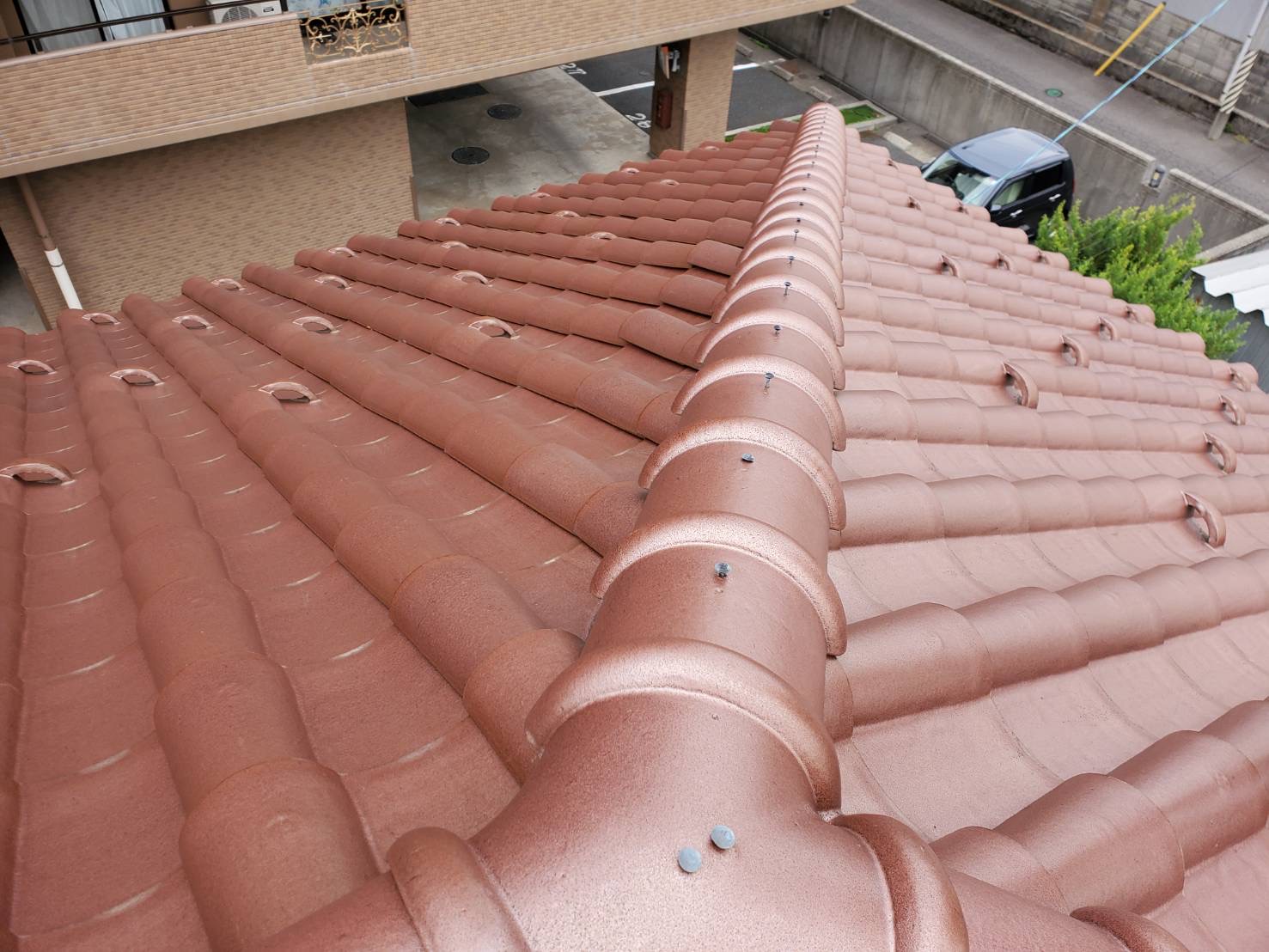 棟瓦の釘浮き　現地調査