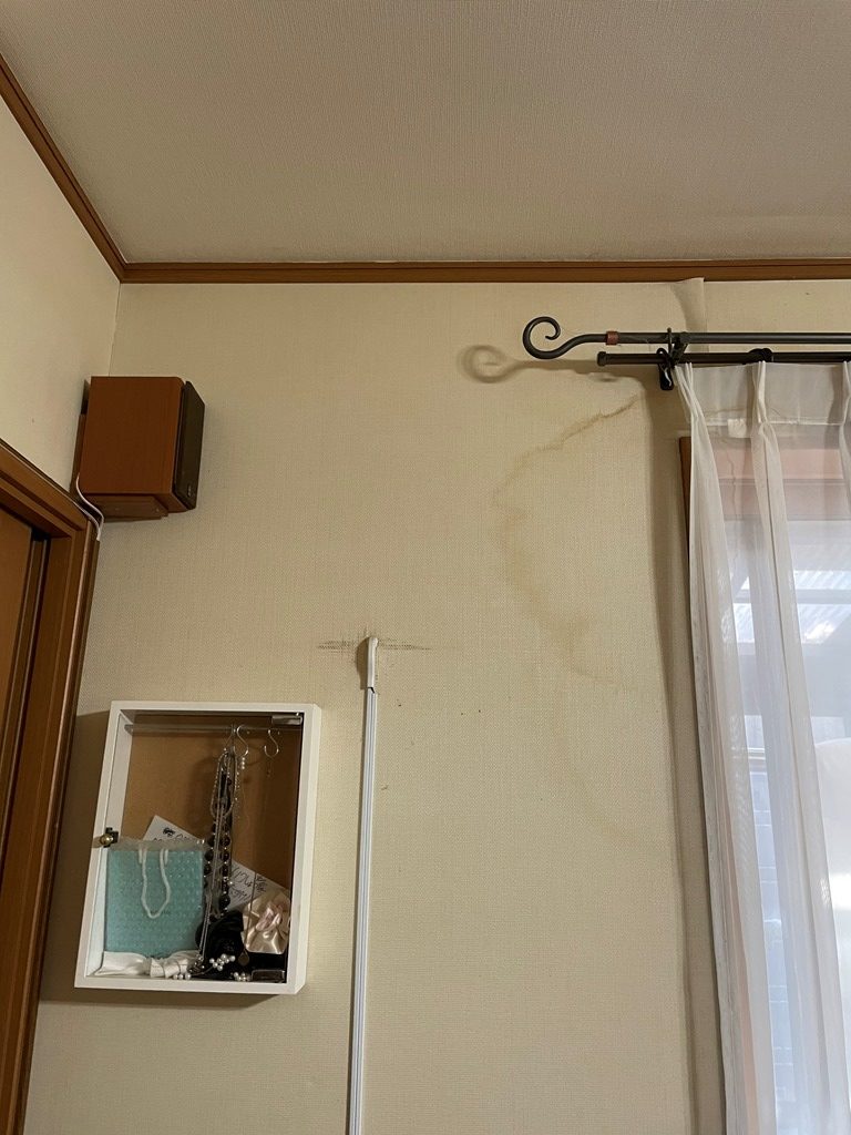 雨染みが広がった壁面の確認