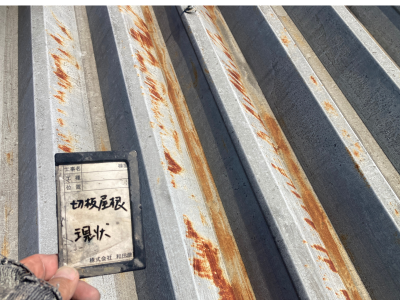 香芝市工場の折半屋根表面の塗膜が劣化
