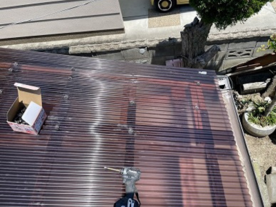 大和郡山市木製テラス屋根をポリカ波板で張り替え工事