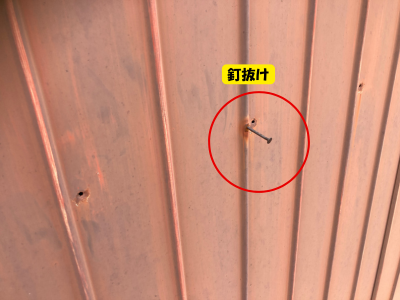 トタン壁の釘の抜け