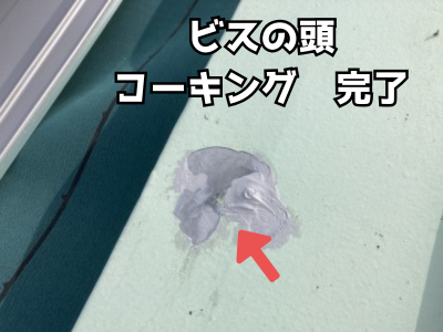 瓦棒を固定しているビスをコーキングで充填する