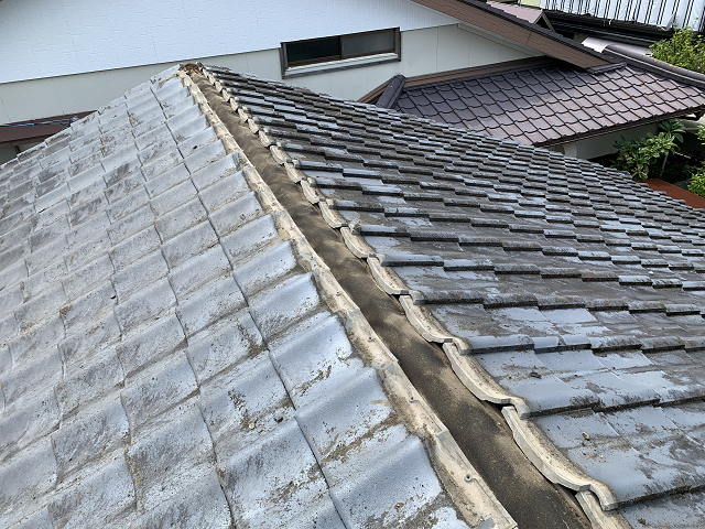 セメント瓦　葺き直し　棟取り直し