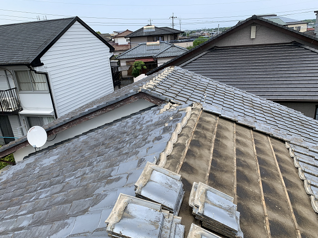 セメント瓦　葺き直し　棟取り直し