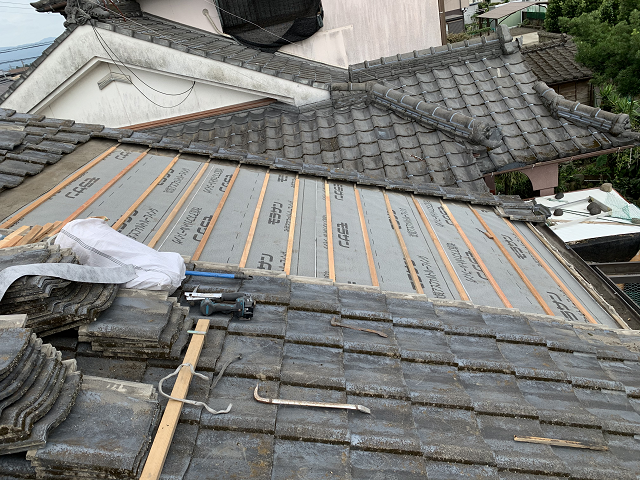 部分葺き戻し　セメント瓦
