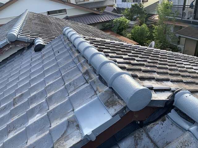 セメント瓦　葺き直し　棟取り直し
