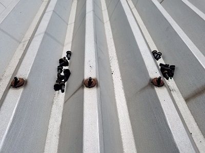 折板屋根を固定するビスが錆びてしまっている様子