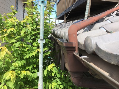 雨樋交換工事の現地調査の様子