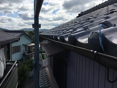 雨樋交換工事の現地調査の様子