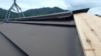 棟包み板金の修繕の現地調査の様子