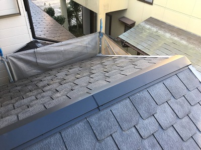 台風被害による板金飛散の工事完工の様子