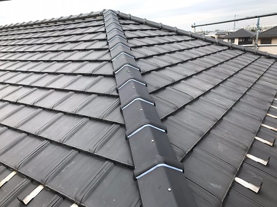 台風被害による屋根工事の様子