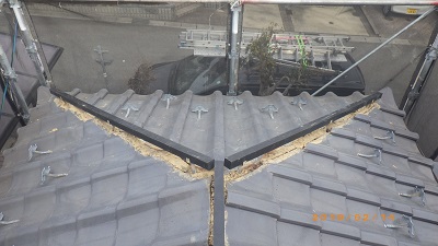 台風被害のあったお宅の南蛮漆喰施工中の様子