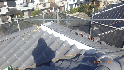 台風被害のあったお宅の南蛮漆喰施工後の様子