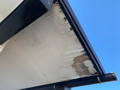 表面が剥がれて穴の開いた軒天