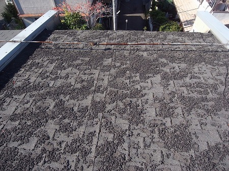 シングル表面が劣化して剥がれています。