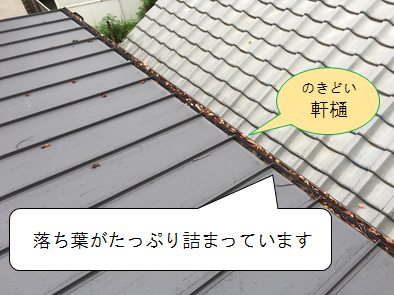 守口市 軒樋に落ち葉詰まり