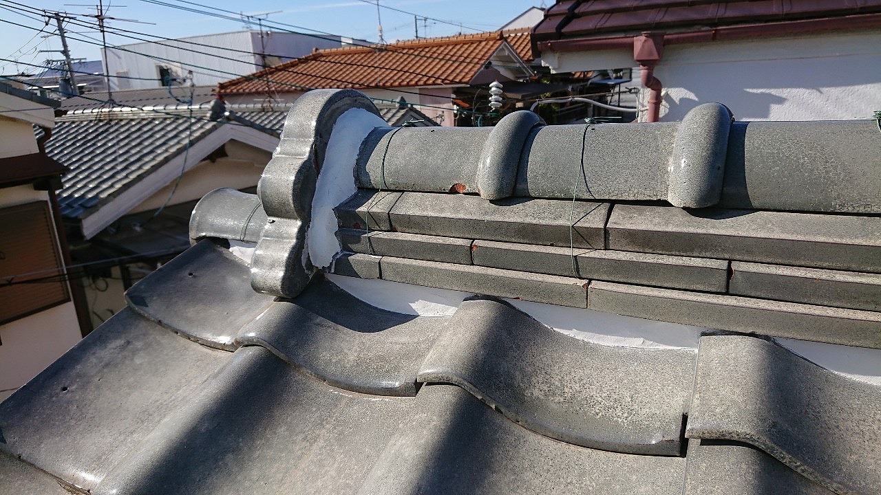 門真市鬼瓦漆喰塗り