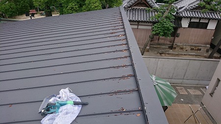 片棟部分の落ち葉も取り除きます。