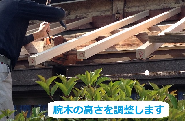 腕木の高さ調整作業