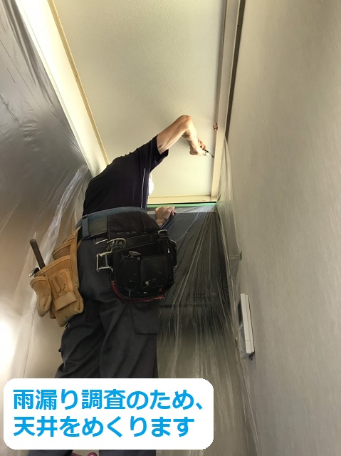 名張市　雨漏り調査　天井めくる