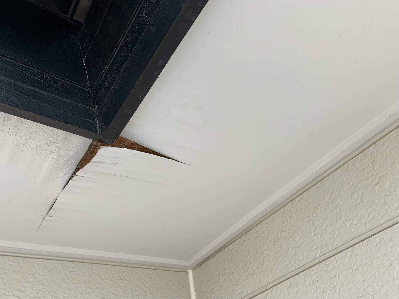 原因は屋根材の割れによる雨漏りだったので、雨漏りは補修済みです