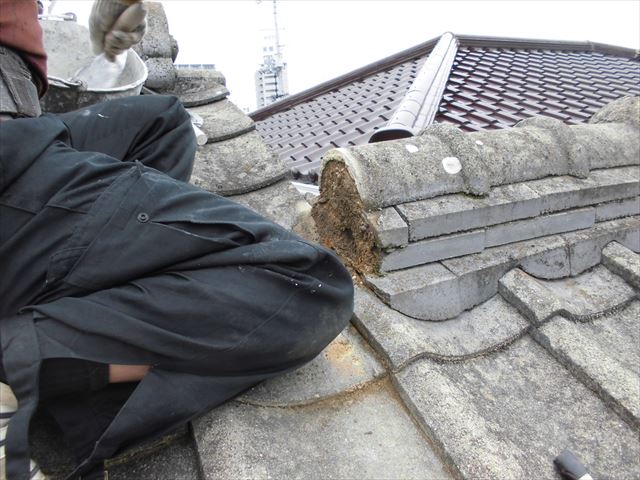 倉敷市　屋根工事　雨漏り跡