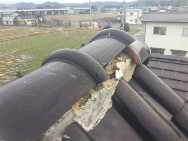 倉敷市　屋根修理棟丸瓦の補修