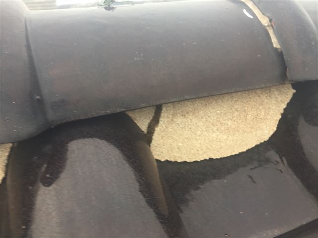 倉敷市　屋根修理三日月漆喰点検