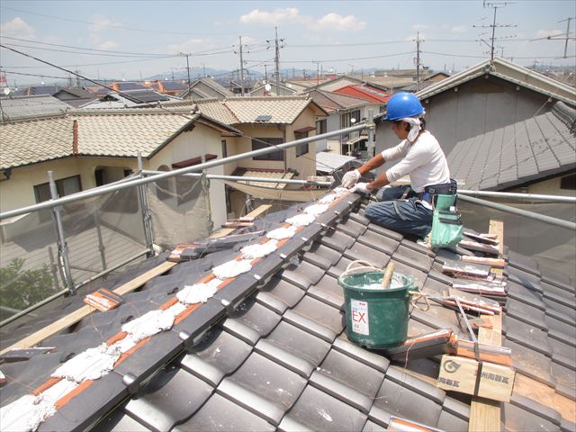 岡山市南区　屋根工事　屋根リフォーム　大屋ね本棟1段目施工