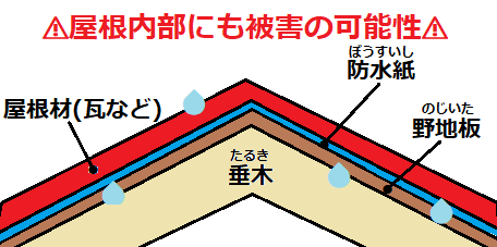 屋根内部　雨漏り被害