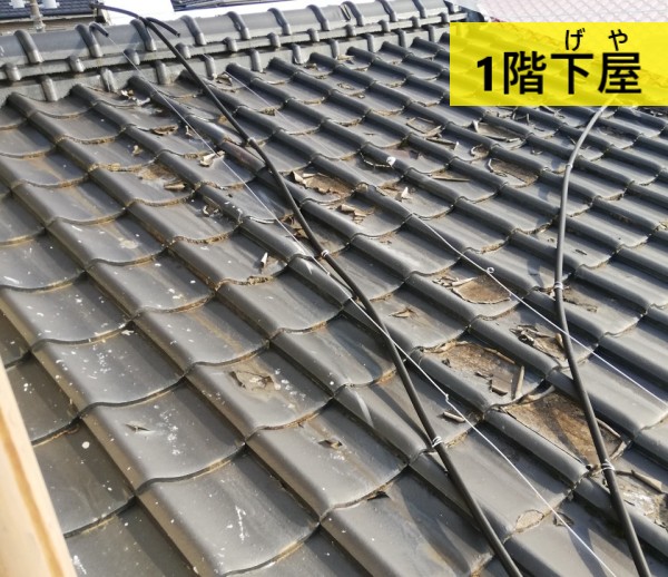 1階下屋のセメント瓦には劣化症状が見られました