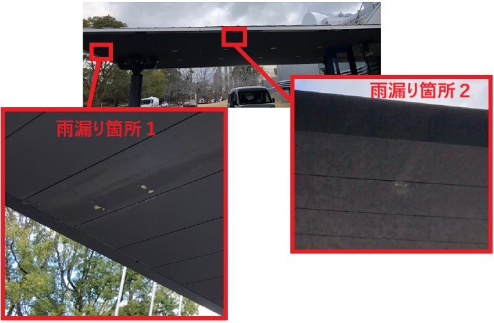 雨漏り箇所　会社庇　現地調査