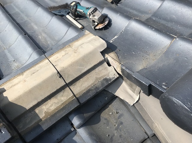 熊本市東区棟補修板金棟積み始め20180404