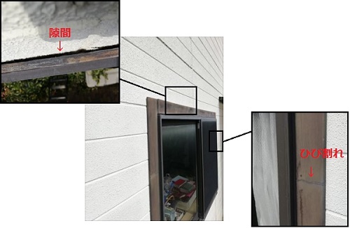 窓　木枠　ひび割れ　隙間　雨漏り