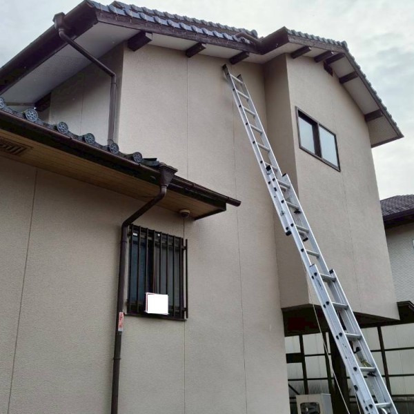 はしごをかけて作業します