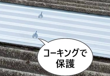 ガルバリウム大波のボルトはコーキングで保護しました
