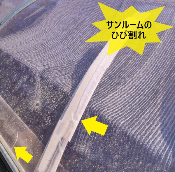 サンルーム屋根のひび割れ
