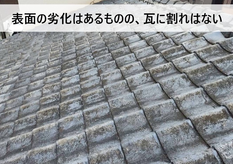 セメント瓦の表面に劣化はあるものの、瓦に割れはありません