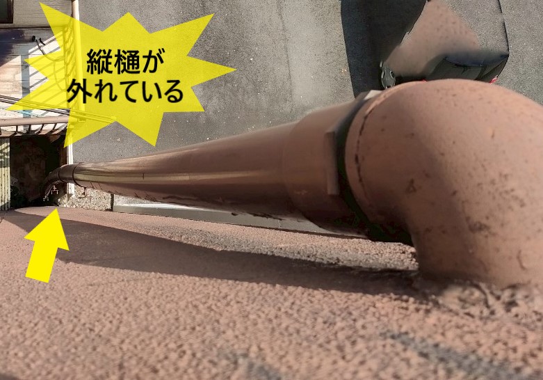 ビルの竪樋が壁から外れている