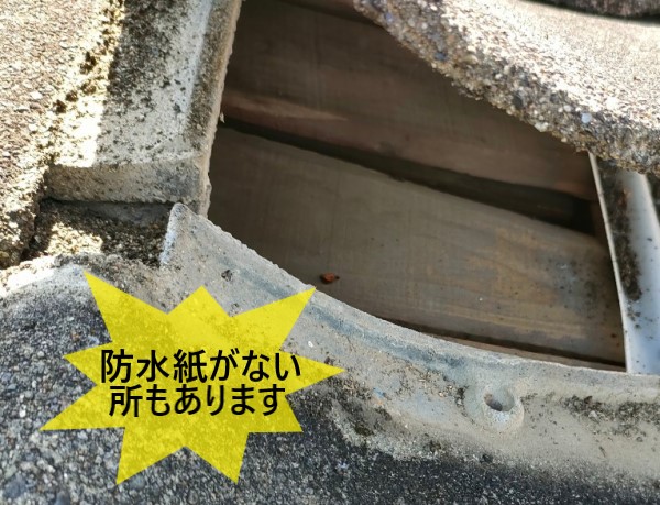 モニエル瓦の防水紙がない所もあります